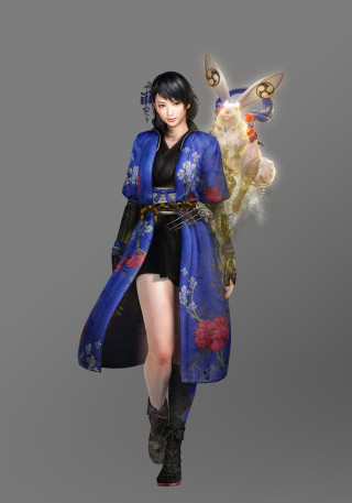 Woman blue kimono cat gray - dai jin free wallpaper
