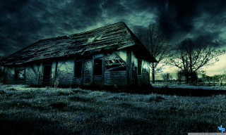 House roof grass dark sky - grim free wallpaper