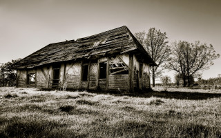 Black white dilapidated house nature - a broken window free wallpaper