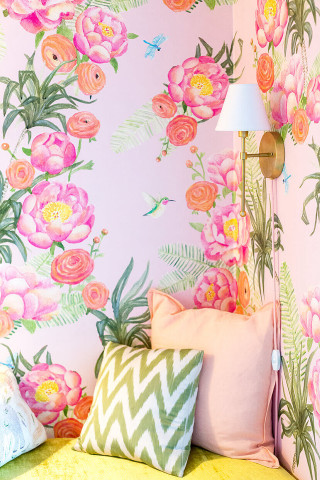 Bed pink flower wallpaper lamp - a table next free wallpaper