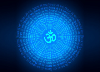 Blue black om shan sacred - a silk screen free wallpaper