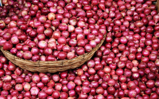 Basket of onions in pile - a basket free wallpaper