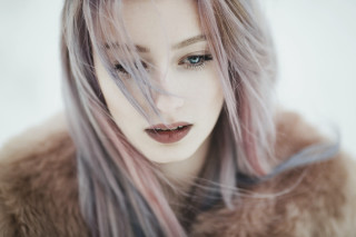 Woman long hair fur coat 2 - pastel color free wallpaper