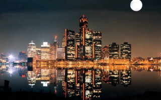 City skyline full moon water 2 - a city skyline in the background free wallpaper