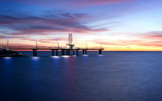 Pier lights sunset ocean boat - constant permeke free wallpaper