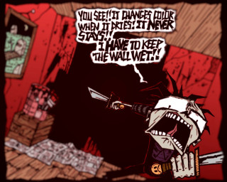 Person holding knife red wall - graphic novel free wallpaper