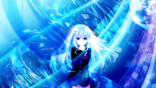 Anime girl long white hair - a blue swirl free wallpaper