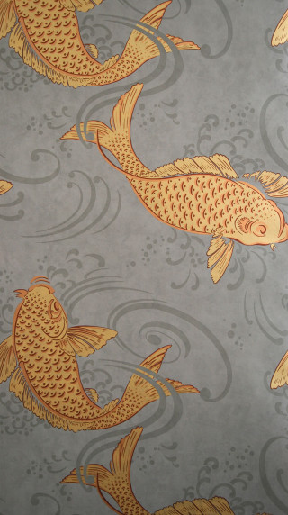 Gold fish wall blue background - swirl free wallpaper