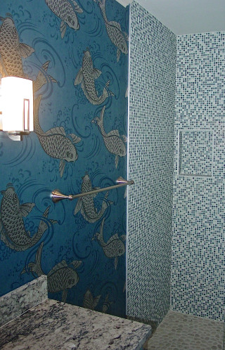 Blue fishwallpaper bathroom artsdeco honeycomb - carpoforo tencalla free wallpaper