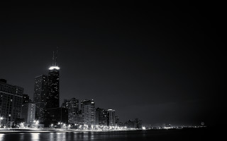 City skyline night water clock - a tall building free wallpaper