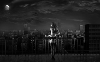 Woman bikini balcony city night - a balcony free wallpaper
