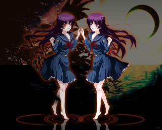 Girl blue dress mirror hands - ayako rokkaku free wallpaper
