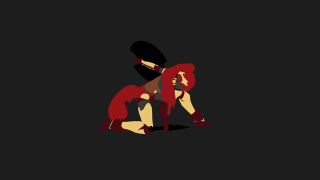 Woman red dress sitting chair 2 - minimalist free wallpaper