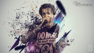 Man microphone paint splatters portrait - paint splatter free wallpaper