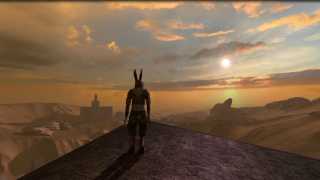 Man hill sky sun background - volumetric lighting free wallpaper