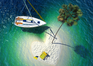 Island boat palm shore buoy - a palm tree in the foreground free wallpaper