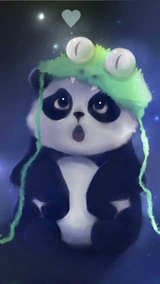 Panda green hat sitting heart - furry free wallpaper