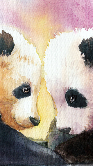 Panda bears laying blanket together - watercolor free wallpaper