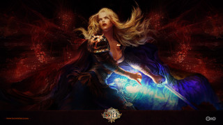 Woman sword red background blue - a blue swirl free wallpaper