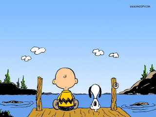 Cartoon man dock dog water 3 - minimalism free wallpaper