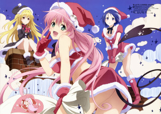 Anime girls christmas outfits hats 2 - a group of anime girls free wallpaper