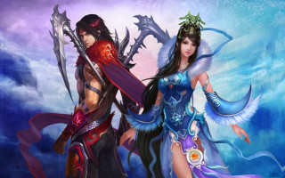 Fantasy women blue sky clouds - epic free wallpaper