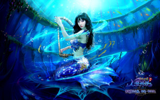 Mermaid blue fish ocean bubbles - fantasy artwork free wallpaper