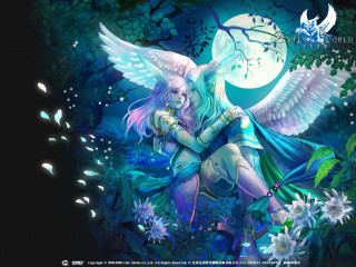 Woman hugging man wings full - full free wallpaper
