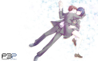 Couple hugging snowflakes air white - behind them free wallpaper