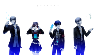 Anime characters group holding phones - purism free wallpaper
