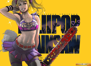 Cartoon character chainsaw yellow background - pop surrealism free wallpaper