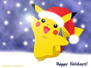 Cartoon pikachu santa hat happy - a cartoon pikachu free wallpaper