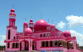 Pink building dome clocktower blue - david lachapelle free wallpaper
