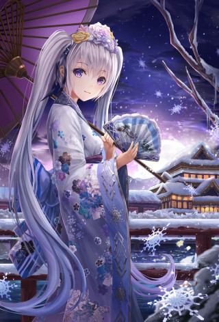 Woman blue dress umbrella snow - an umbrella in the snow free wallpaper
