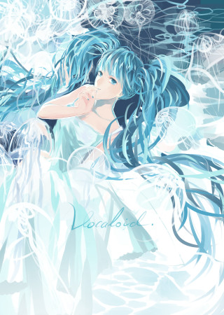 Blue hair woman floating water - vivid free wallpaper