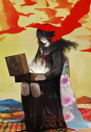 Woman bed box bird flying - a painting of a woman free wallpaper