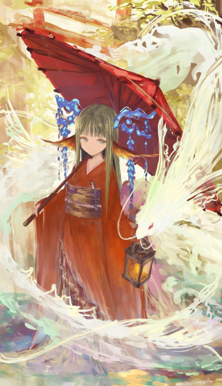 Woman red umbrella rain bird - the rain free wallpaper