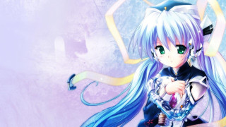 Anime girl long blue hair 3 - purple free wallpaper for desktop