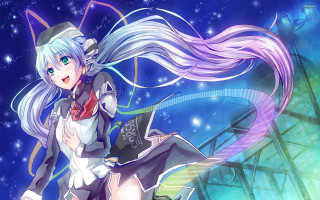 Girl long white hair cat - holography free wallpaper