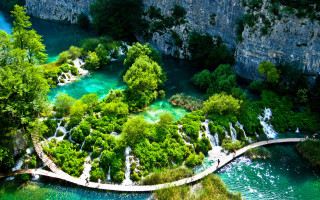 Bridge waterfall trees nature scenery - alen divi free wallpaper