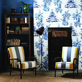 Blue white wallpaper two chairs - a lamp free wallpaper