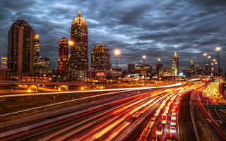 City skyline traffic nighttime lights - dr. atl free wallpaper