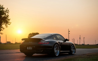 Black sports car sunset road 6 - the side of a road free wallpaper