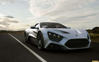 White sports car road sky - a few cloud free wallpaper
