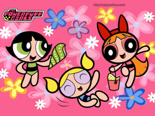 Cartoon girls flower pink background - a cartoon free wallpaper