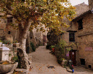 Narrow alley fountain trees background - narrow free wallpaper