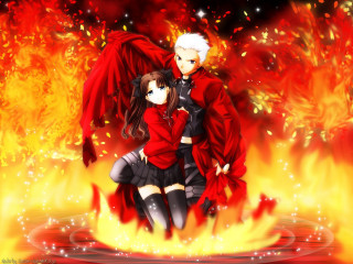 Anime couple flames fire background - floor free wallpaper
