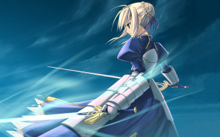 Woman blue dress sword sky - a sword free wallpaper for desktop