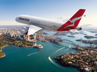 Large passenger jet city river - a large passenger free wallpaper