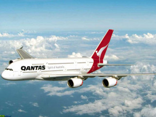 Large white red airplane flying - the tail free wallpaper